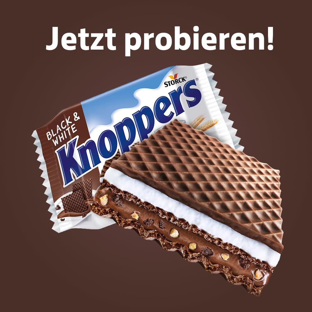 Schwarz und Weiß – 2 x 200 g (2 x 8 Stück) – Waffelscheiben gefüllt mit dunklen Kakaowaffeln, schwarzen Teigstücken, Milch und Nougatcreme
