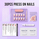 Btartbox Kurze quadratische künstliche Nägel, Babyboomer, zum Aufkleben, weiß, Farbverlauf, rosa, künstliche Nägel, kurze künstliche Nägel mit Nagelkleber, 30 Stück, quadratische künstliche Nägel