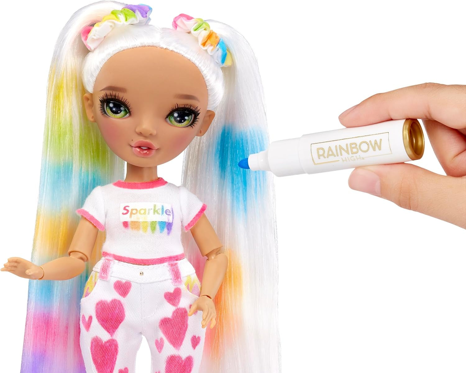 Rainbow High Color & Create DIY Modepuppe – Grüne Augen, Zopfe, extra Top & Schuhe, abwaschbare Regenbogenstifte – Ausmalen, Gestalten, Spielen, Auswaschen – für Kinder von 4-12 Jahren und Sammler
