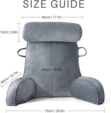 XL-Lesekissen für Bett und Sofa mit abnehmbarer Nackenrolle, ideales Rückenkissen für Erwachsene mit Memory-Schaum für bequemes Lesen, Arbeiten, Spielen, Fernsehen, Entspannen (Grau)
