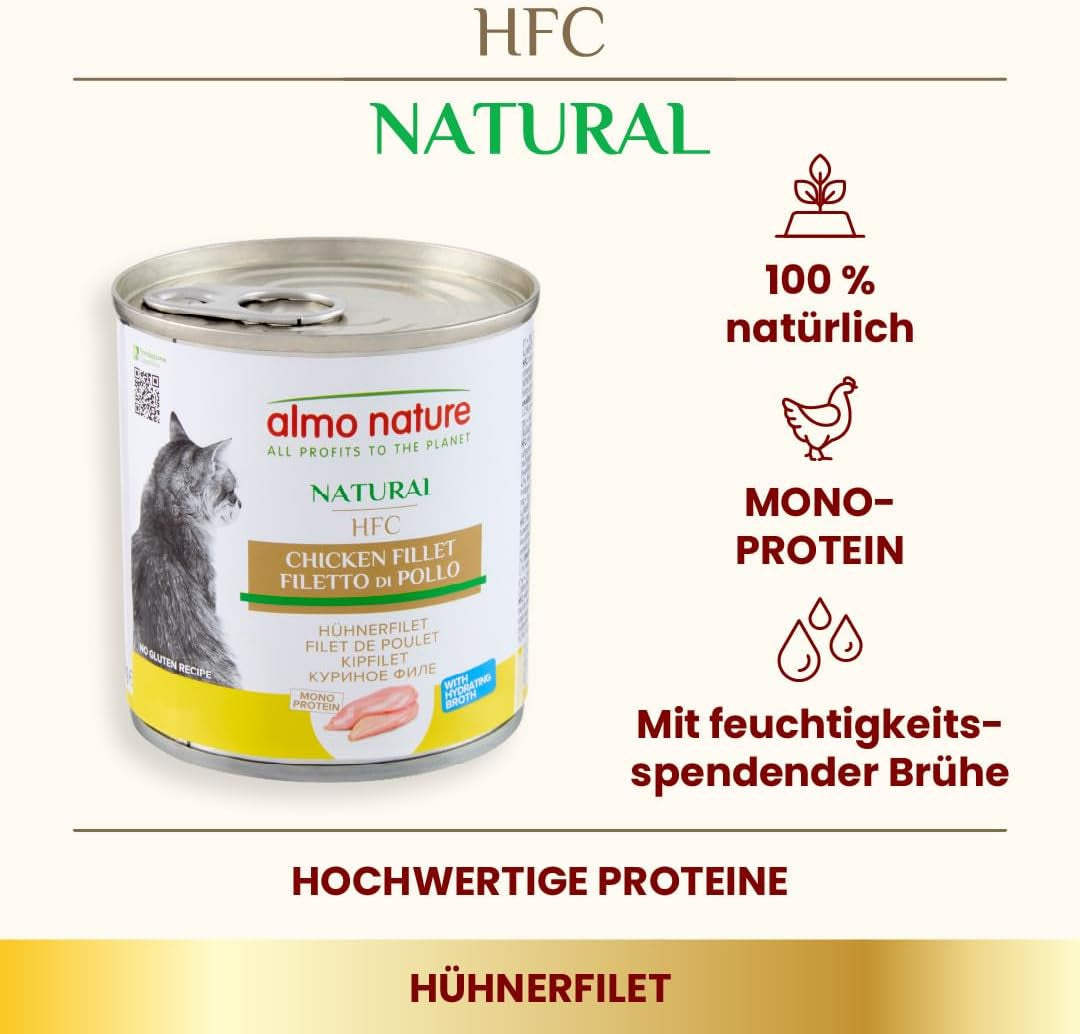 Almo Nature HFC Natural – Nassfutter für ausgewachsene Katzen – Hühnerfilet – 280 g, Packung mit 12 Stück