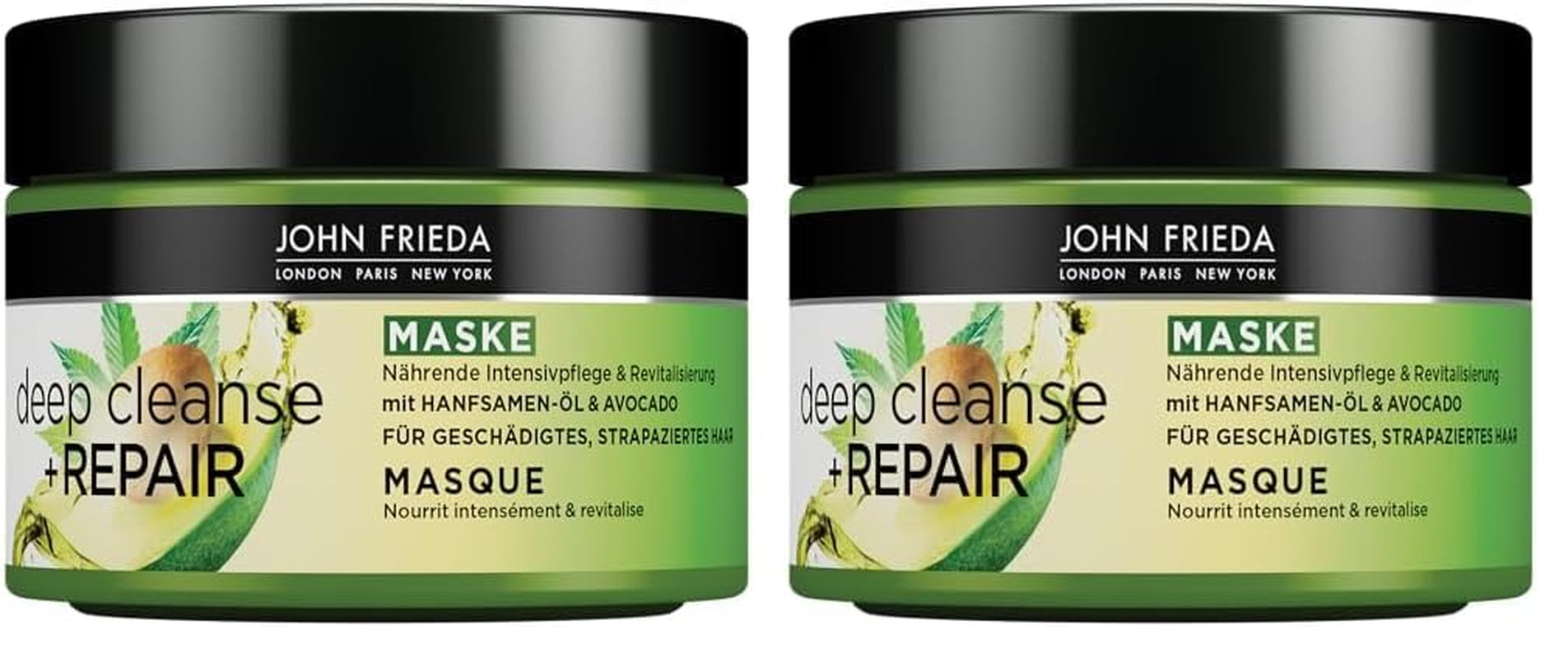 John Frieda - Deep Cleanse & Repair Mask / Treatment - Inhalt: 250 ml - Mit Hanfsamenöl + pflegender Avocado - Beruhigende Haarmaske für strapaziertes Haar Naty Shop Haarmaske 250 ml (2er Pack)