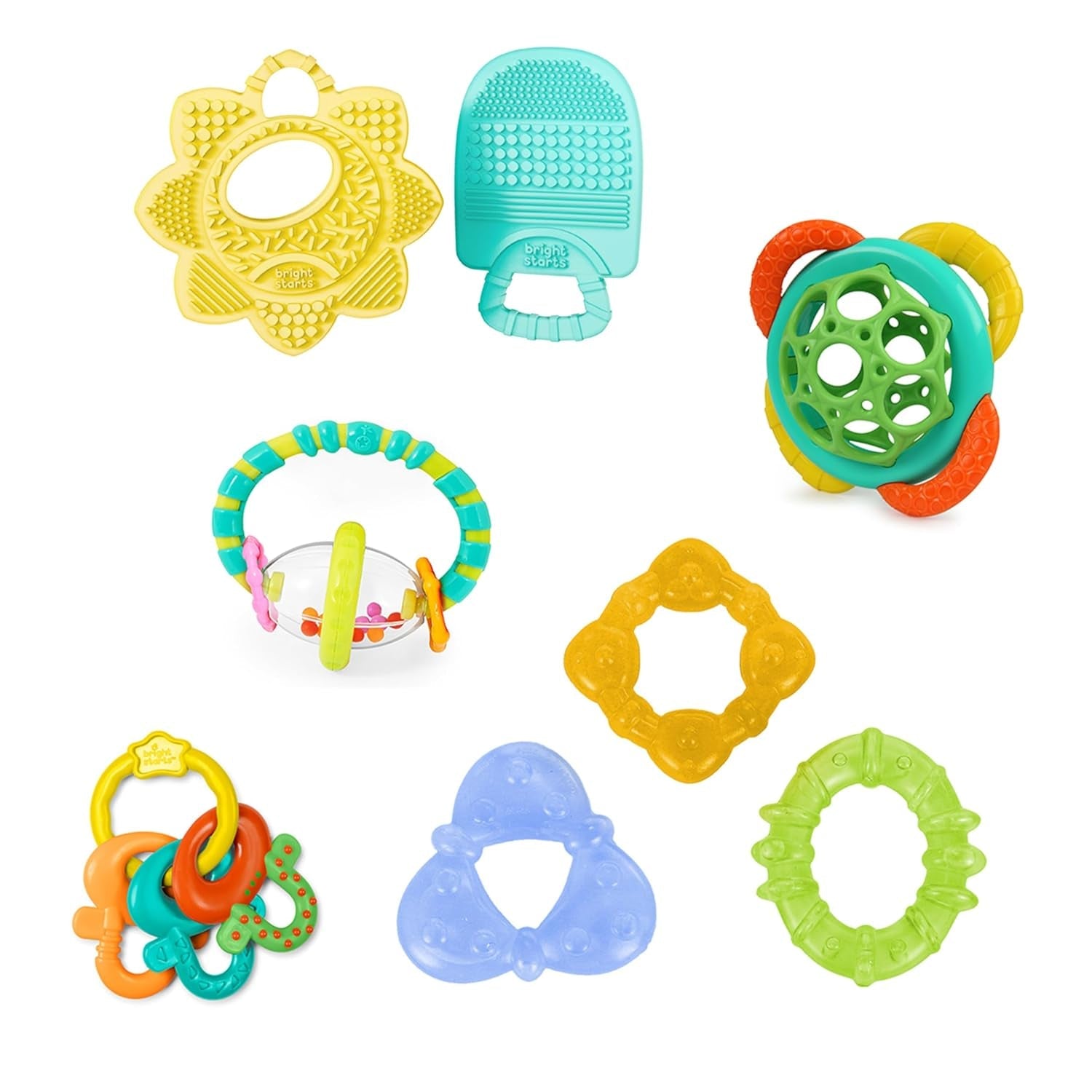 Bright Starts Little Shakers 6-teiliges Geschenkset – Babyrasseln und Beißringe, BPA-frei, leicht zu fangen, Unisex für Neugeborene+