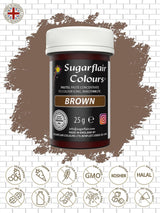 Braune Lebensmittelfarbpaste von Sugarflair, hochkonzentrierte pastellfarbene Lebensmittelfarbe für Buttercreme, Fondant, Zuckerguss, Kuchendekorationen und mehr! Lebendige Lebensmittelfarbe! - 25 g