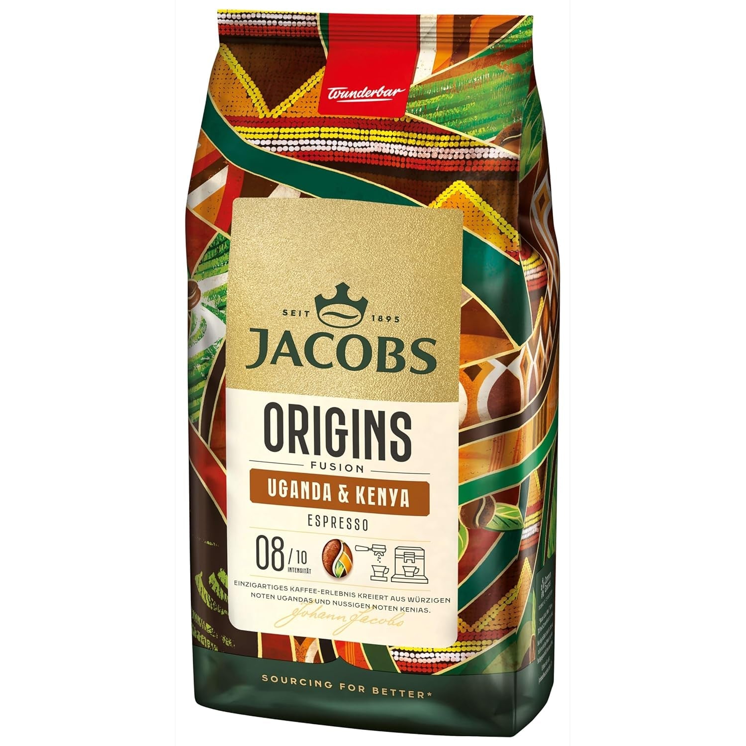 Jacobs Origins Kaffeebohnen aus Uganda und Kenia, vollmundiger Espresso mit würziger Note, Stärke 8/10, ganze Kaffeebohnen, 1 kg