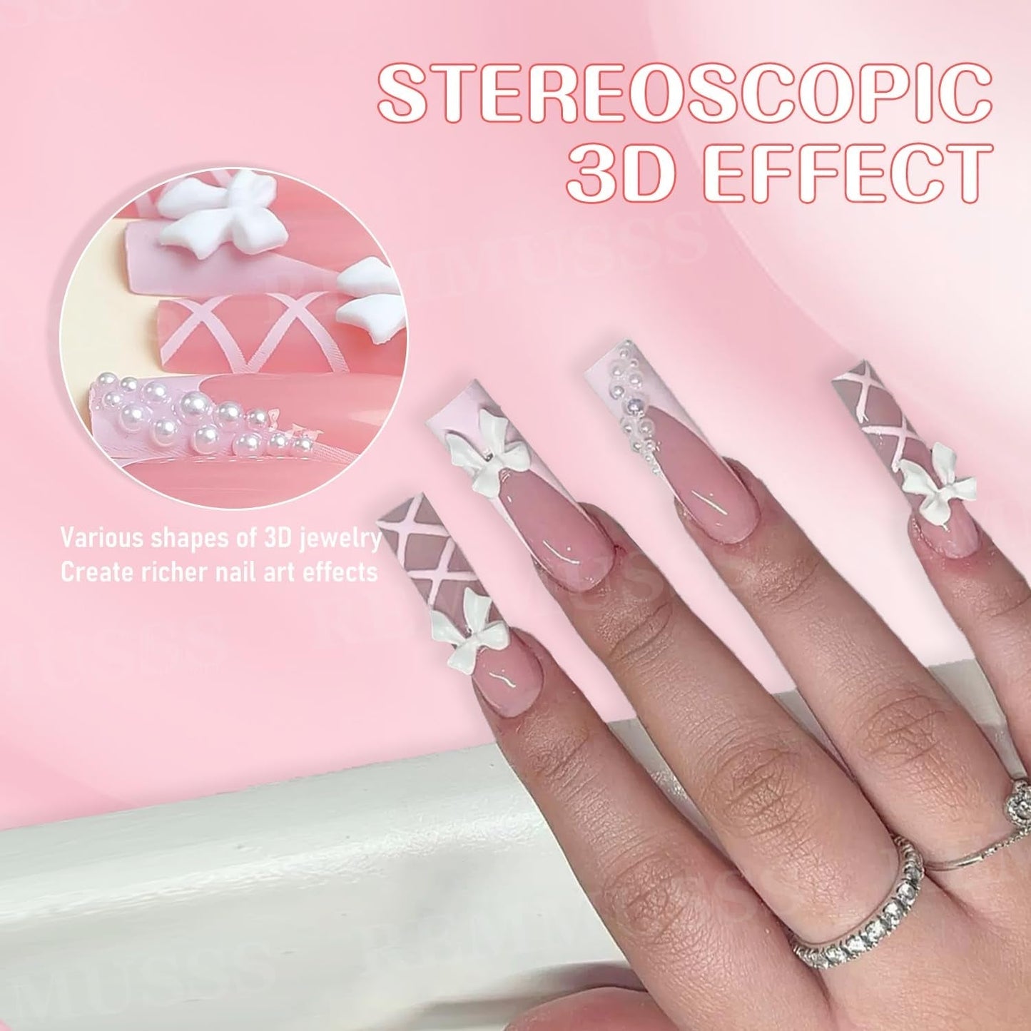 3D-Nagelkunst-Dekorationen, 1 Box Nail-Art-Anhänger, gemischter Stil, Blumen-Herz-Schleife, Nagelkunst-Anhänger, Harz-Nagelkunst-Dekorationen, für Nagelkunst-Dekorationen, DIY-Bastelzubehör