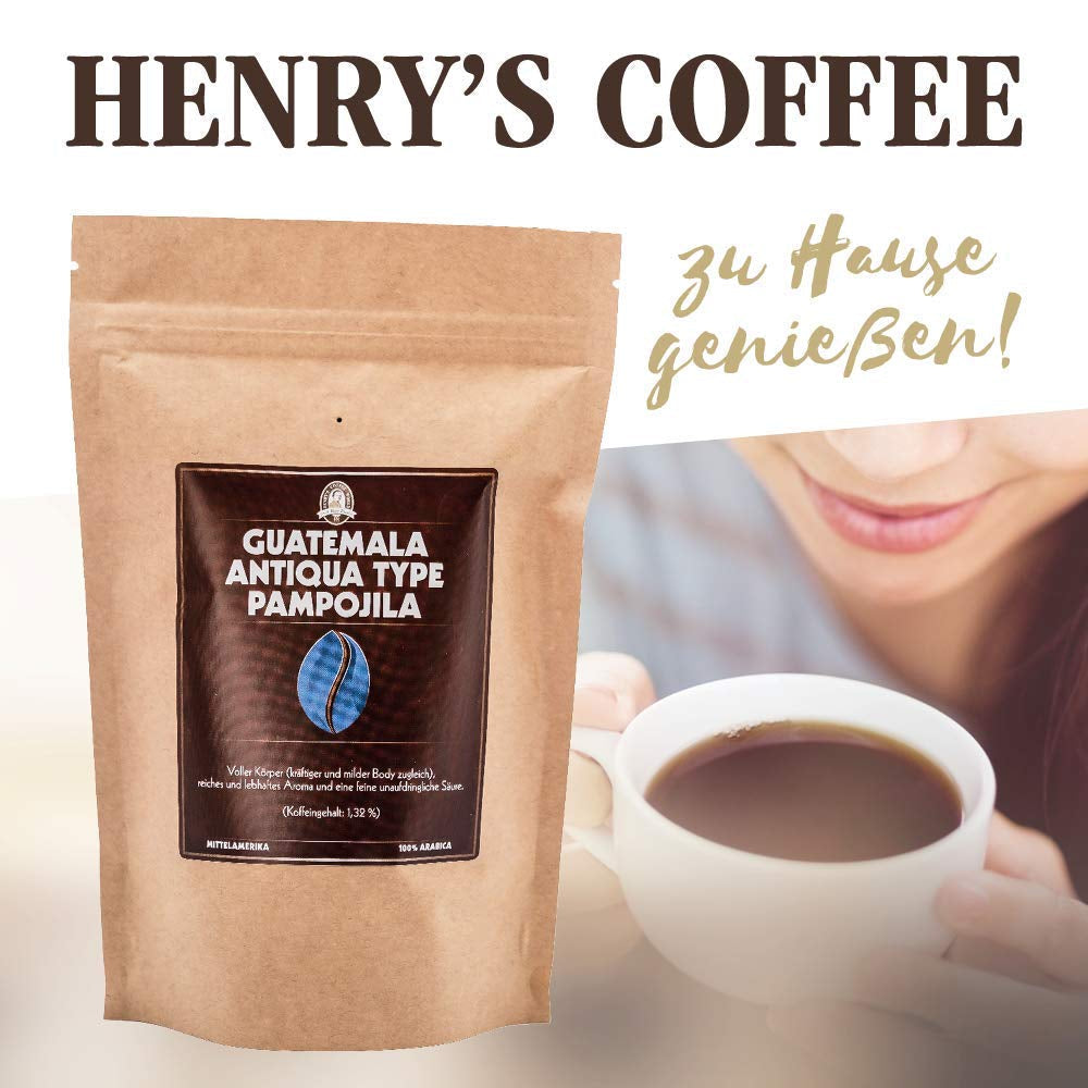 Henry's Kaffee - Guatemala Antiqua Type Pampojila 1000g - lebendiges Aroma - unaufdringliche Säure - erlesene Qualität - Handwerklich in Deutschland geröstet - Kaffeebohnen direkt vom Bauern