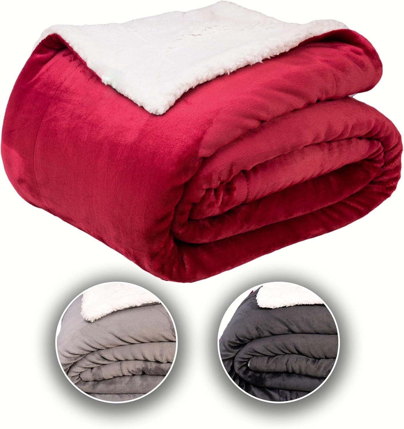 Komfortec-Kuscheldecke 150 x 200 cm, Öko-Tex-zertifizierte flauschige Fleecedecke, warme Sherpa-Decke für das Sofa, dicke Decke für das Sofa, burgunderfarbene Betten und Decken. Besuchen Sie den Komfortec-Store Burgundy 150 x 200 cm