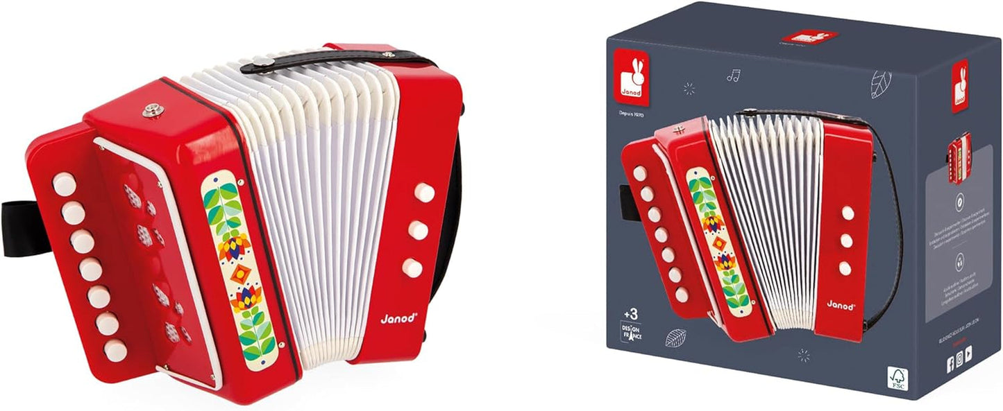 Janod - Akkordeon Gioia - Musikinstrument für Kinder - Rollenspiele und musikalische Früherziehung - Mit Riemen - Ab 3 Jahren, J07654 Jucarii Bebe Naty Shop