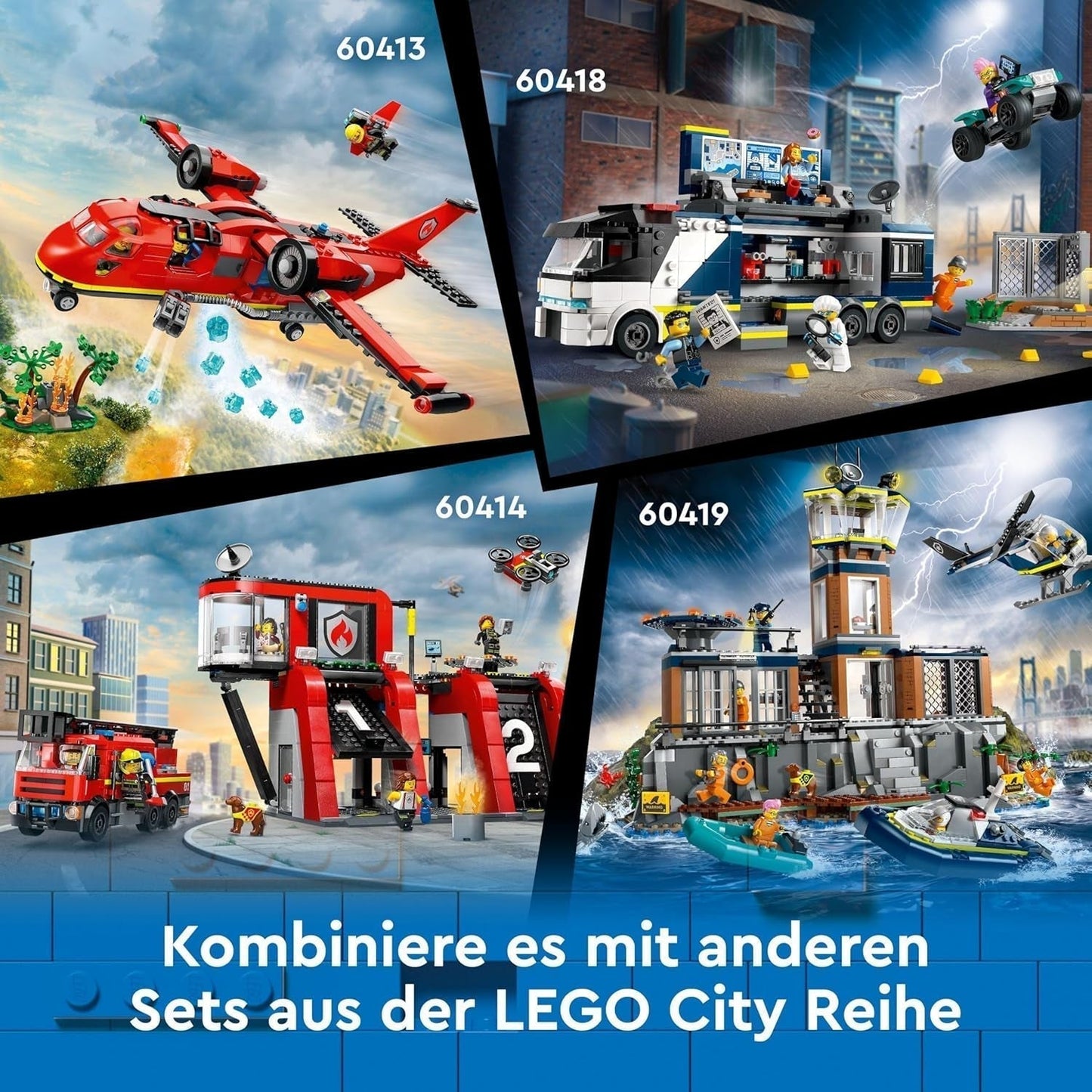 LEGO City Polizei-Truck mit Labor, Quad-Polizei-Set und Spielzeug-Truck für Kinder, Geschenk für Jungen und Mädchen ab 7 Jahren, plus 5 Minifiguren – 2 Polizisten, 1 Wissenschaftler und 2 Gauner 60418 Bausets Beuche den LEGO-Store