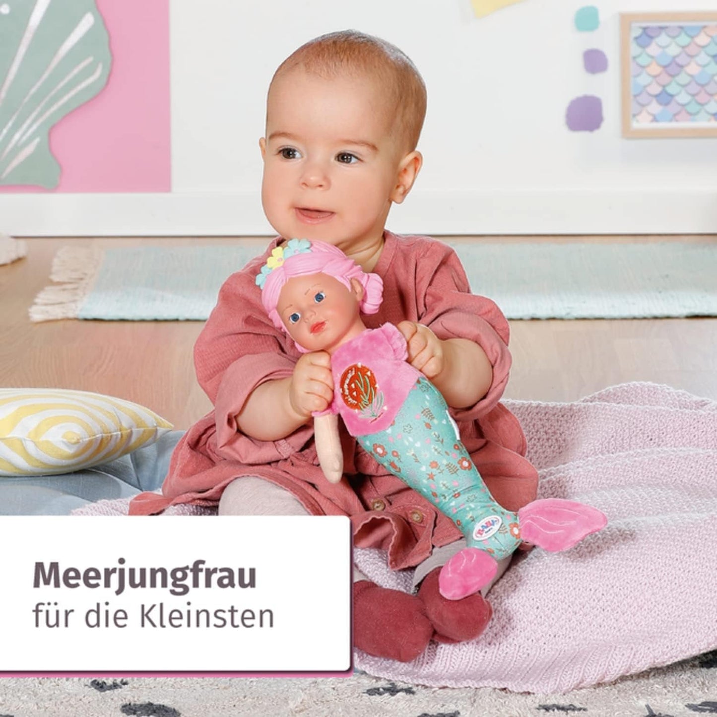 BABY born Meerjungfrau für Babys, waschbare Kuschelpuppe, Meerjungfrauenpuppe mit weichem Vinylkopf, 33 cm hoch, 832288 Zapf Creation