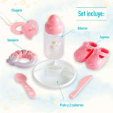 JC Toys – Berenguer Boutique 38 cm weiche, lebensechte Puppe mit offenem/geschlossenem Mund, 10-teiliges Geschenkset, Babyflasche, Rassel, Schnuller und Zubehör, Rosa, ab 2 Jahren
