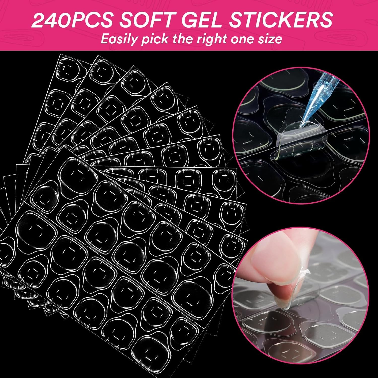 Alyvisun Ballett-Nagelspitzen, 500 Stück, vollständig abdeckende Acryl-Nagelspitzen mit 240 Stück Nagelaufkleber-Set, 10 Größen, transparente Gel-Nagelspitzen, weiche Gel-Nagelspitzen, Ballerina-Nagelspitzen