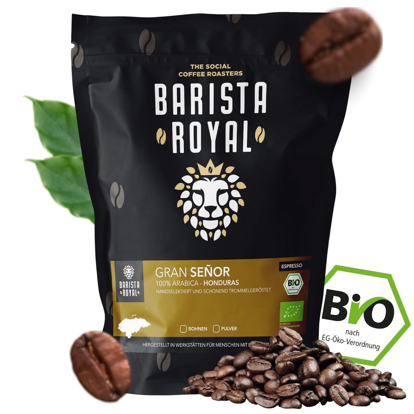 BARISTA ROYAL Bio Espressobohnen 1kg „Gran Señor“ | Frische Kaffeebohnen direkt aus Honduras | 100% Arabica Espresso ganze Bohnen | Ideal für Vollautomaten und Siebträger