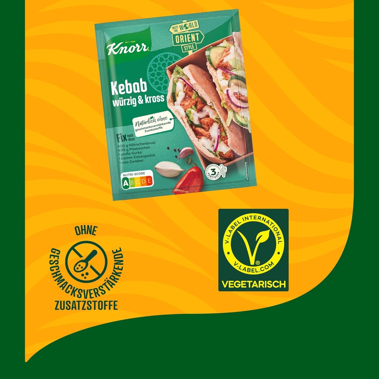 Knorr Fix Kebab für ein würziges und krosses Hähnchen Gericht ohne geschmacksverstärkende Zusatzstoffe 3 Portionen