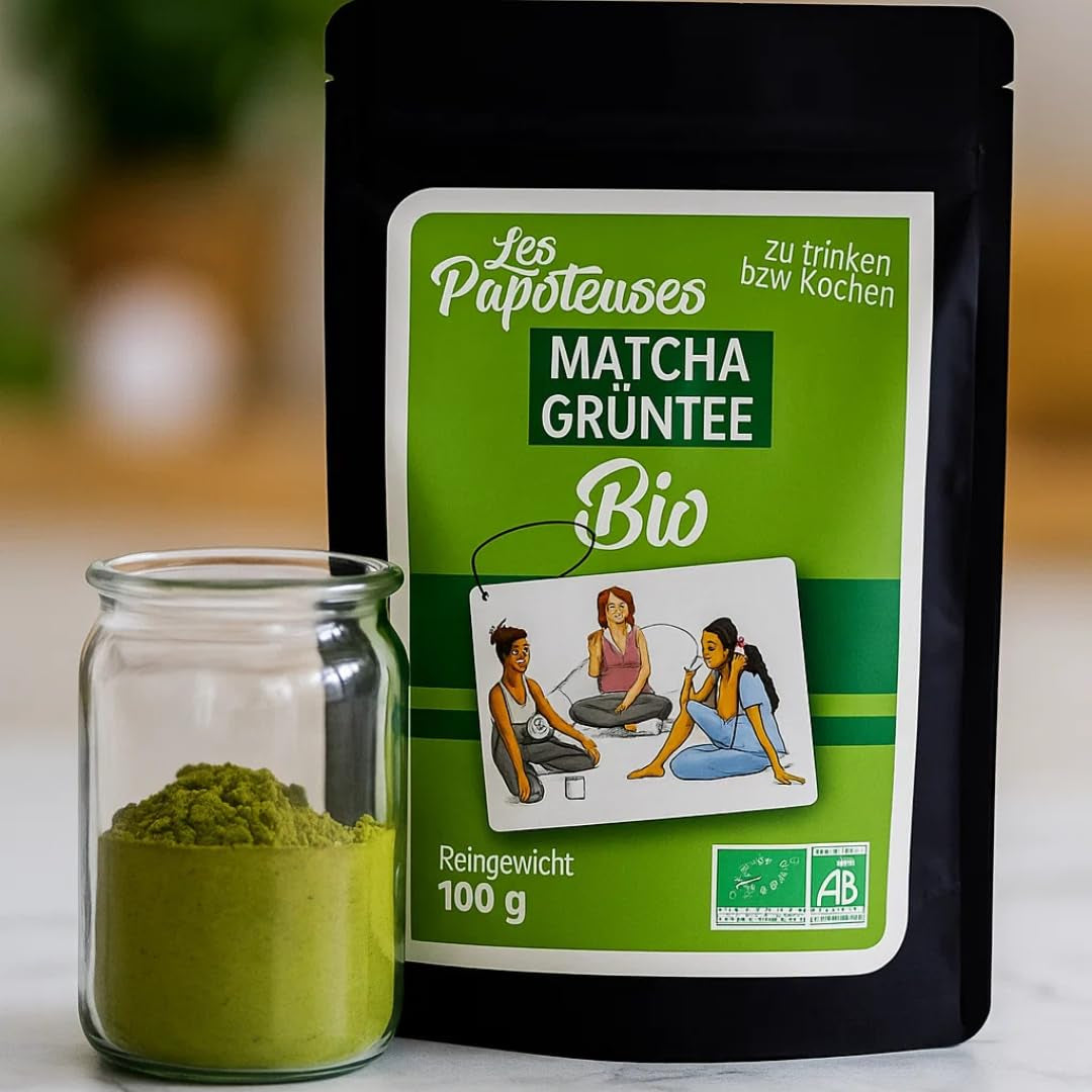 | Matcha Bio-Pulver 100 g | Grüntee-Matcha-Pulver in Zeremonienqualität | 100 % natürlich und hochwertig | Entgiftender Tee | Kompatibel mit Matcha-Set, Stiel, Schale und Glas.