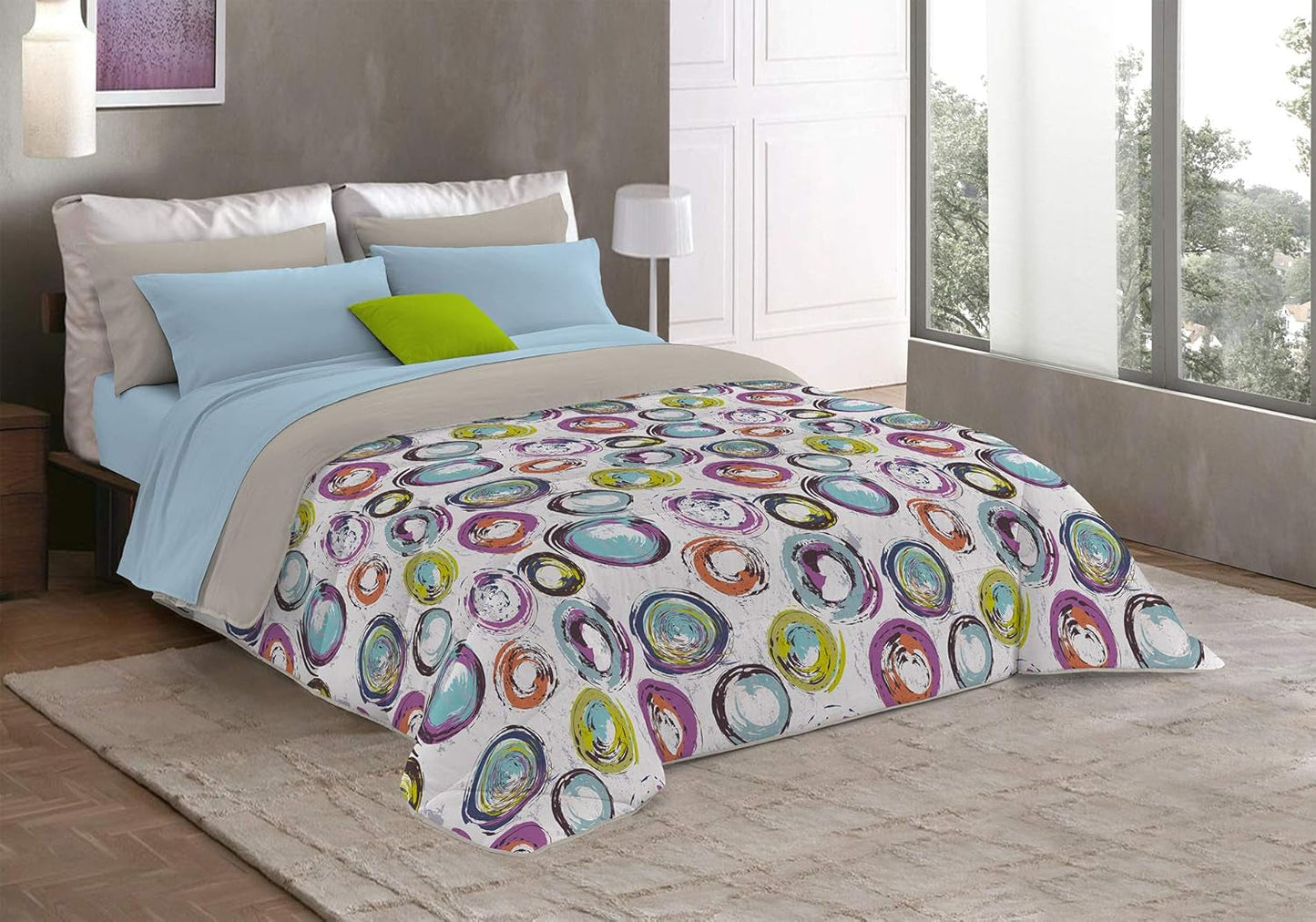 Fantasy T-Fa-Hypnotic-1P Winterdecke, Mikrofaser, Hypnotic, 170 x 260 cm. Steppdecken und Steppdecken Naty Shop Cerchi Astratti 260 x 260 cm