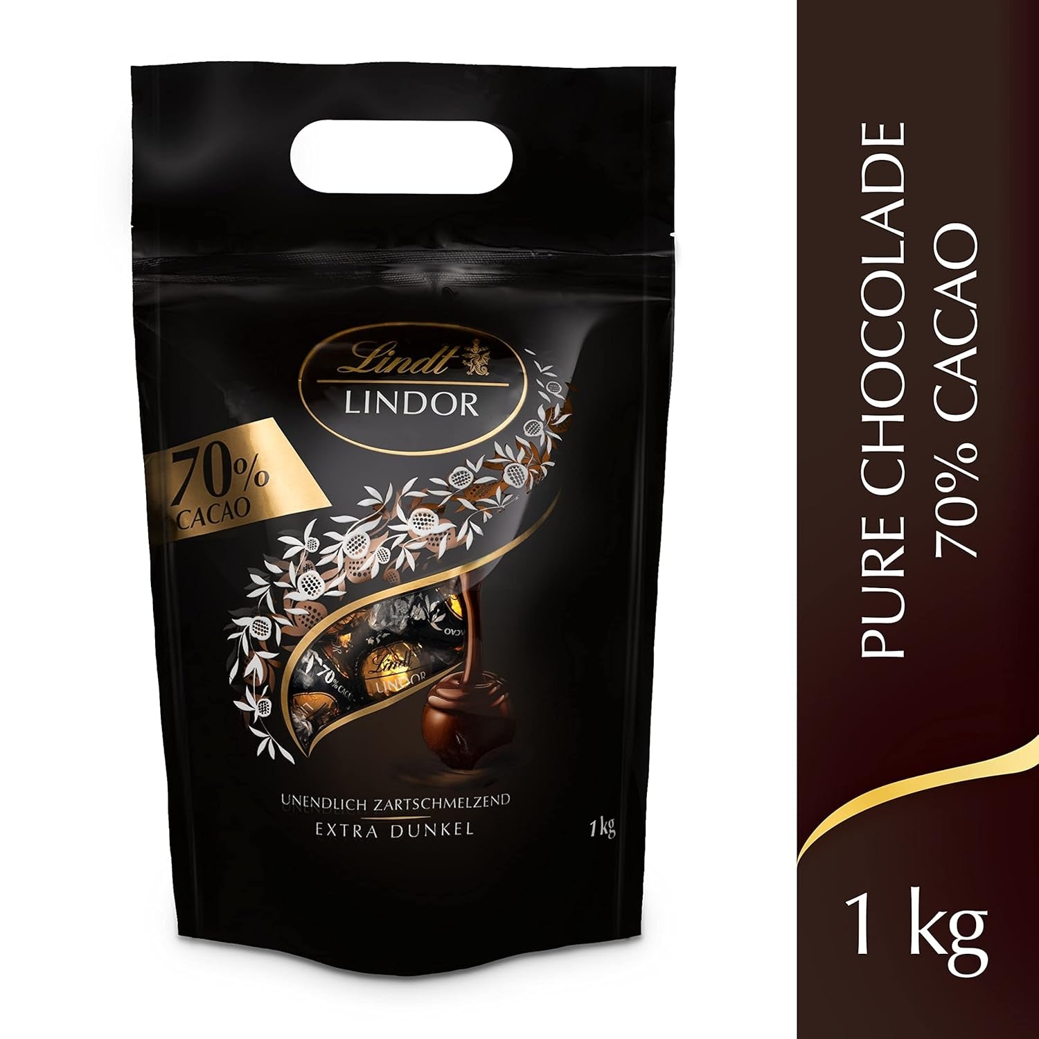 Lindt LINDOR Extra Dark Chocolate Balls und LINDOR Strawberry Creme Chocolate Balls | 1 kg wiederverschließbarer Beutel | ca. 80 weiße Schokoladenkugeln mit Erdbeercreme