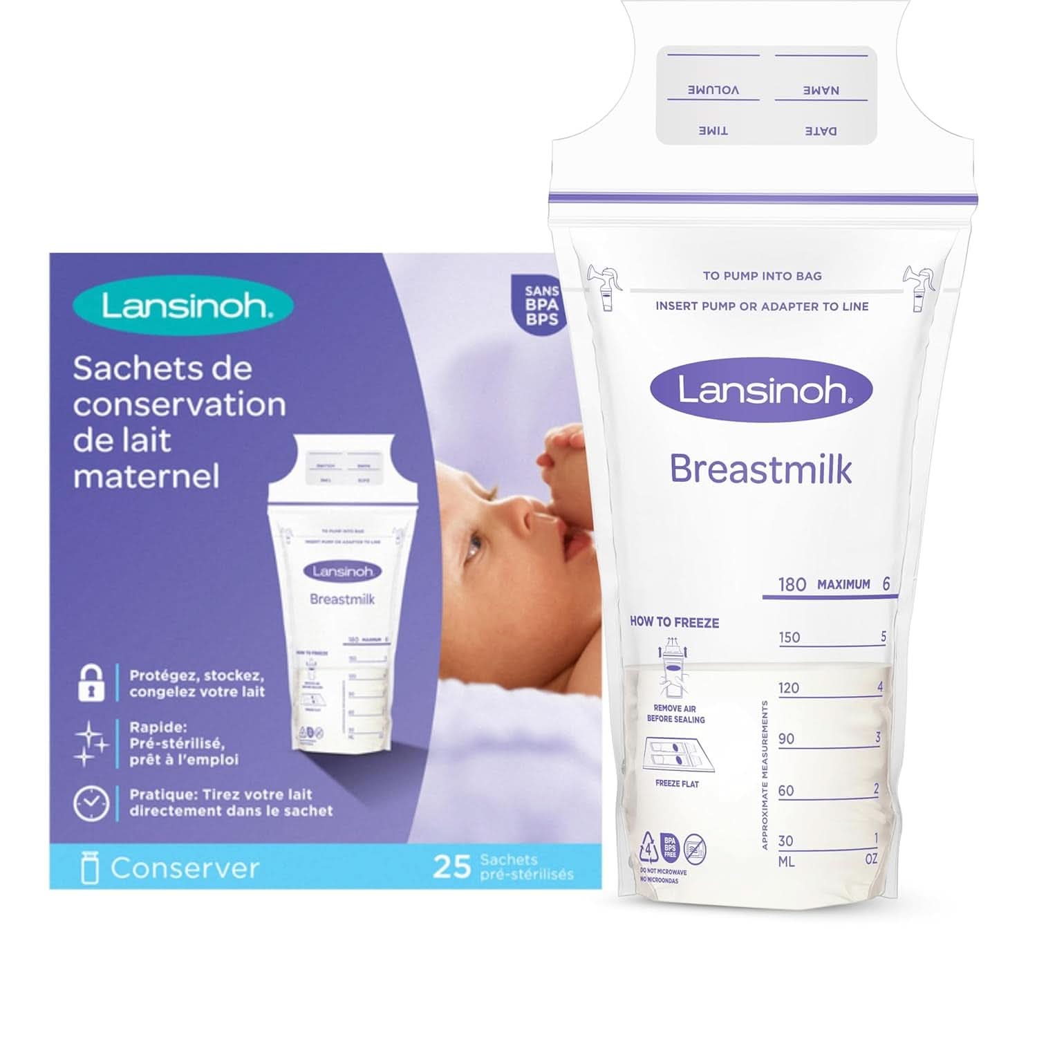 Lansinoh Aufbewahrungsbeutel für Muttermilch, 25 Stück Lebensmittel- und Stillzubehör Bebe Naty Shop