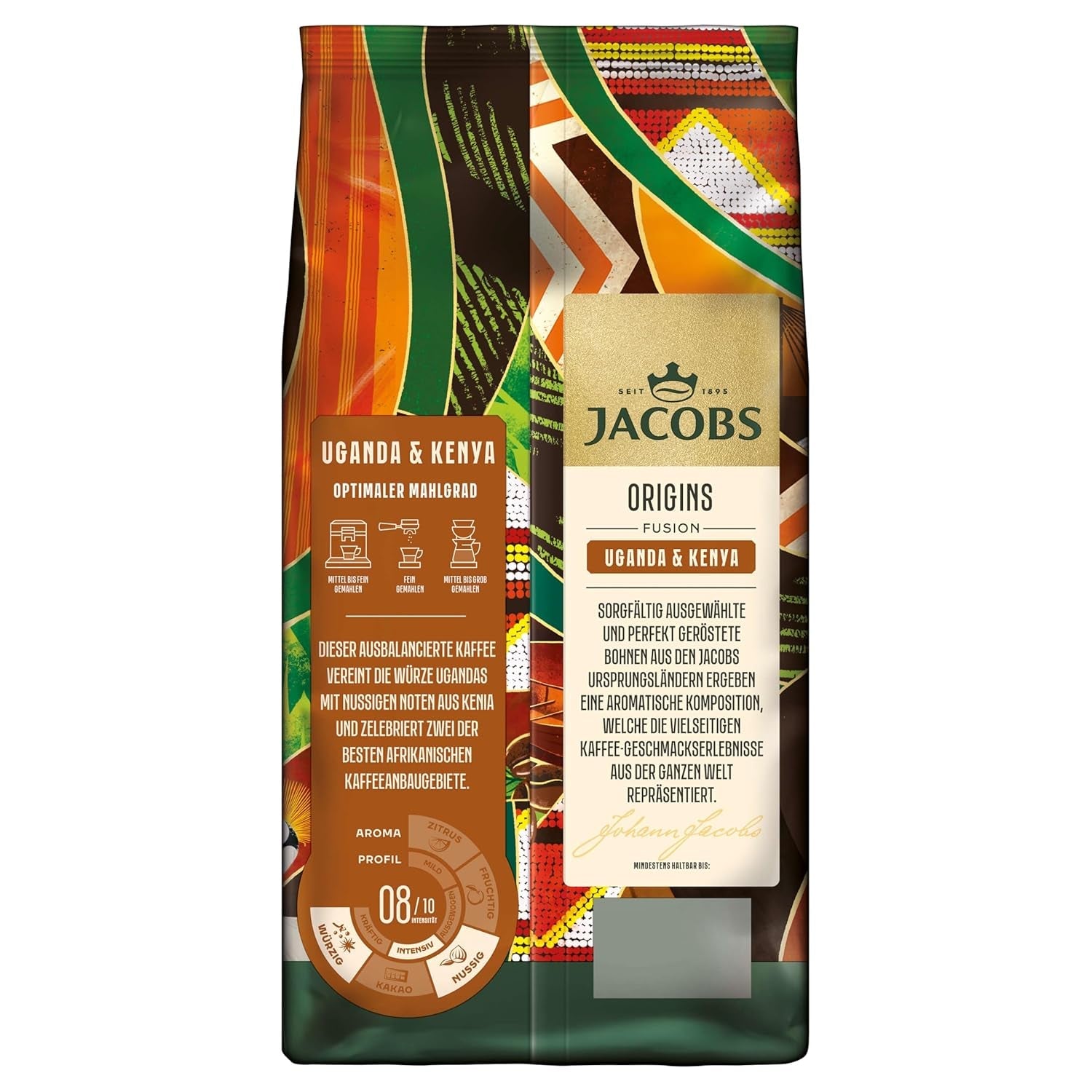 Jacobs Origins Kaffeebohnen aus Uganda und Kenia, vollmundiger Espresso mit würziger Note, Stärke 8/10, ganze Kaffeebohnen, 1 kg