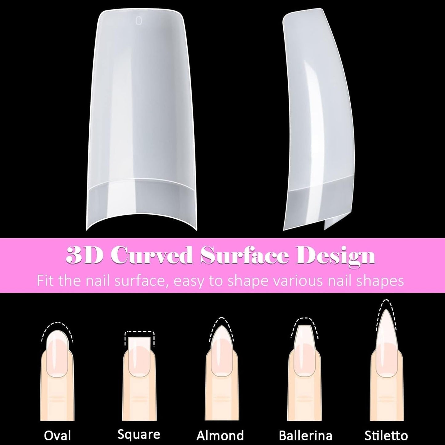 500 Stück französische künstliche Nagelspitzen, Acryl, künstliche Nagelspitzen, Set, Nagelverlängerungen, Nagelspitzen, künstliche Nägel, Zubehör mit 4 Stück Nageldesign-Kleber, Gel-Nägel, natürlich