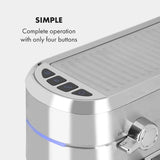 Klarstein Futura Espressomaschine, tragbare Filter-Espressomaschine, 1450 W, 20 bar, Barista-Qualität, Doppeldüse, Flow Stop, tragbare Filter-Espressomaschine, Milchaufschäumfunktion, Silber