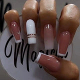 24 Stück French Press On Long Nails Sargweiß Künstliche Nägel Ombre Pink Nude Klebenägel Acrylnagelset Nagelspitzen für Frauen Frühling Sommer Nagelzubehör