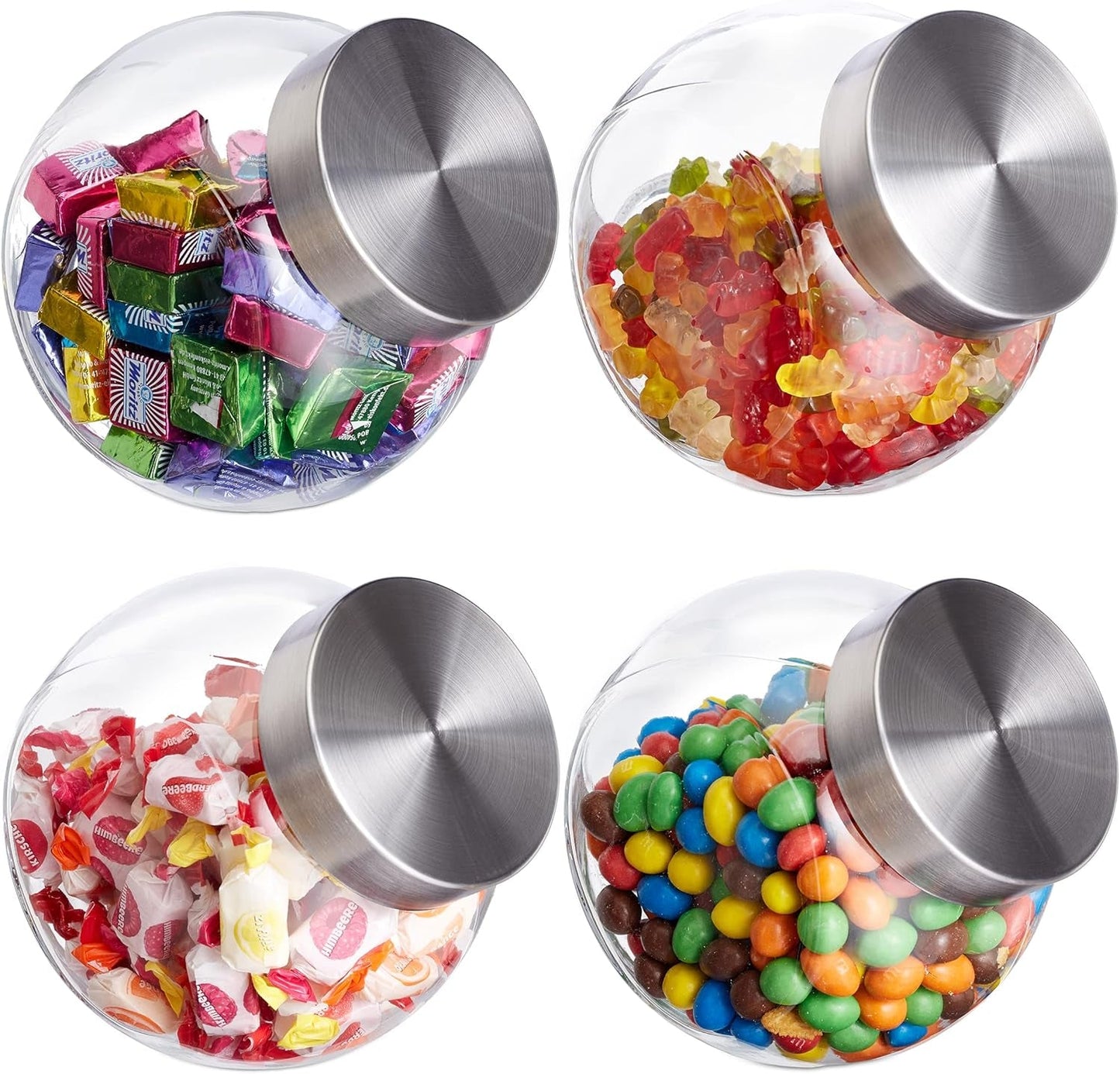 Relaxdays Bonbongläser 4er Set 1,5L Vorratsdosen für süße Lebensmittel Candy Bar Edelstahldeckel Klar Transparent Silber Naty Shop Frischhaltedosen 4