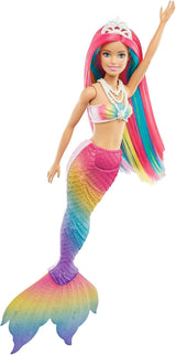 Barbie Dreamtopia Rainbow Magic Mermaid, Meerjungfrau-Barbie mit Regenbogenhaaren, farbwechselnde Puppe, wasseraktiviert, Spielzeug für Kinder ab 3 Jahren, Geschenk für Mädchen, GTF89