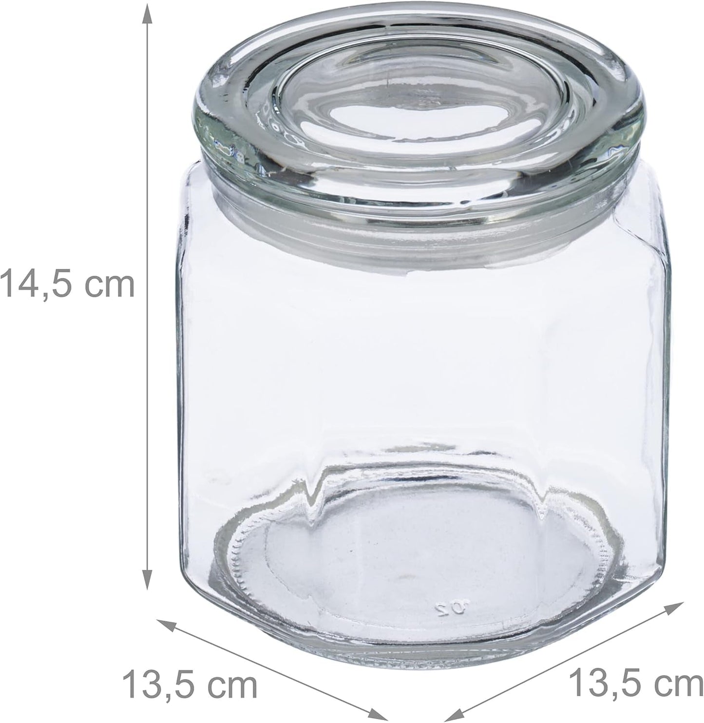 Relaxdays Vorratsdosen mit Deckel, 6er-Set, Glas, 1,3 l, achteckige Vorratsdosen, luftdichte Glasbehälter, klare Frischhalteboxen, Naty Shop