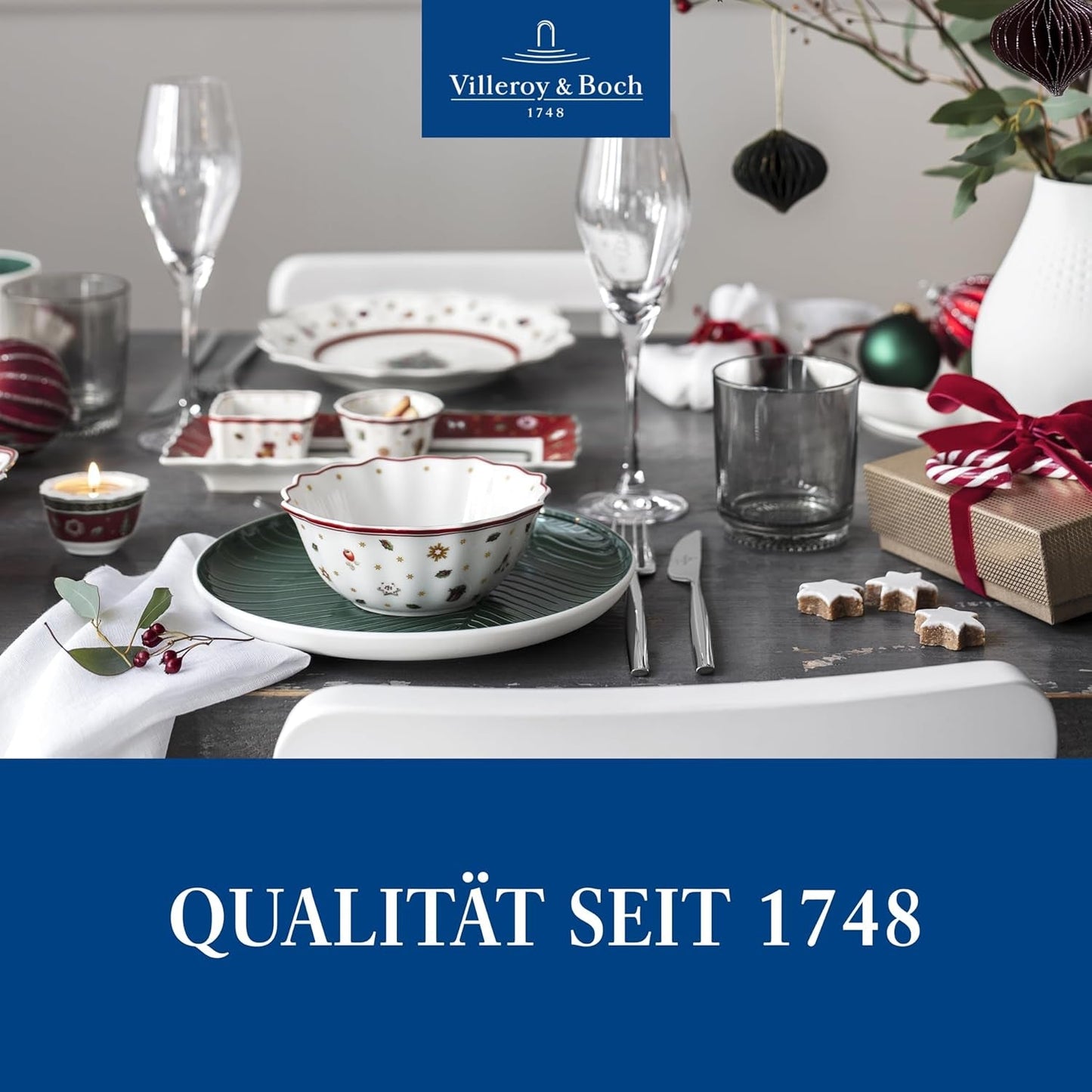 Villeroy & Boch - Toy's Delight Soßenset, 4-teilig, Servierplatte mit Schalen, weihnachtliches Soßenschalen-Set, Spielzeug-Tischdekoration, Serviertablett, Schüsseln, Weihnachtsgeschirr, Premium-Porzellan