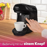 Bosch Tassimo Happy Friendly TAS102E Kapsel-Espressomaschine, 70+ Getränke, für alle Tassen geeignet, Auto-Stop, nachhaltig, perfekte Dosierung, platzsparend, 1400 W, schwarz