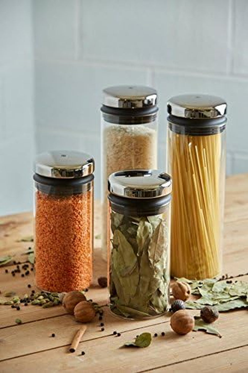 WMF Depot 1L Glas-Vorratsdose, Höhe 21,5 cm, Vorratsdose mit Deckel, Kaffeebohnenbehälter, Müslidose, Frischhaltedose mit breiter Einfüllöffnung (4er-Pack), Frischhaltedosen Naty Shop