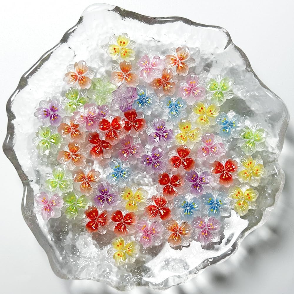 50 Stück 3D Blume Nagel Charms Nägel Zubehör Nageldesign Glitzersteine ​​​​Nailart Strasssteine ​​​​Flower Nail Charms Luminous Flower Nail Art Charms Bunte Blumen Deko Nagel Steinchen Flowers Nail Rhinestones