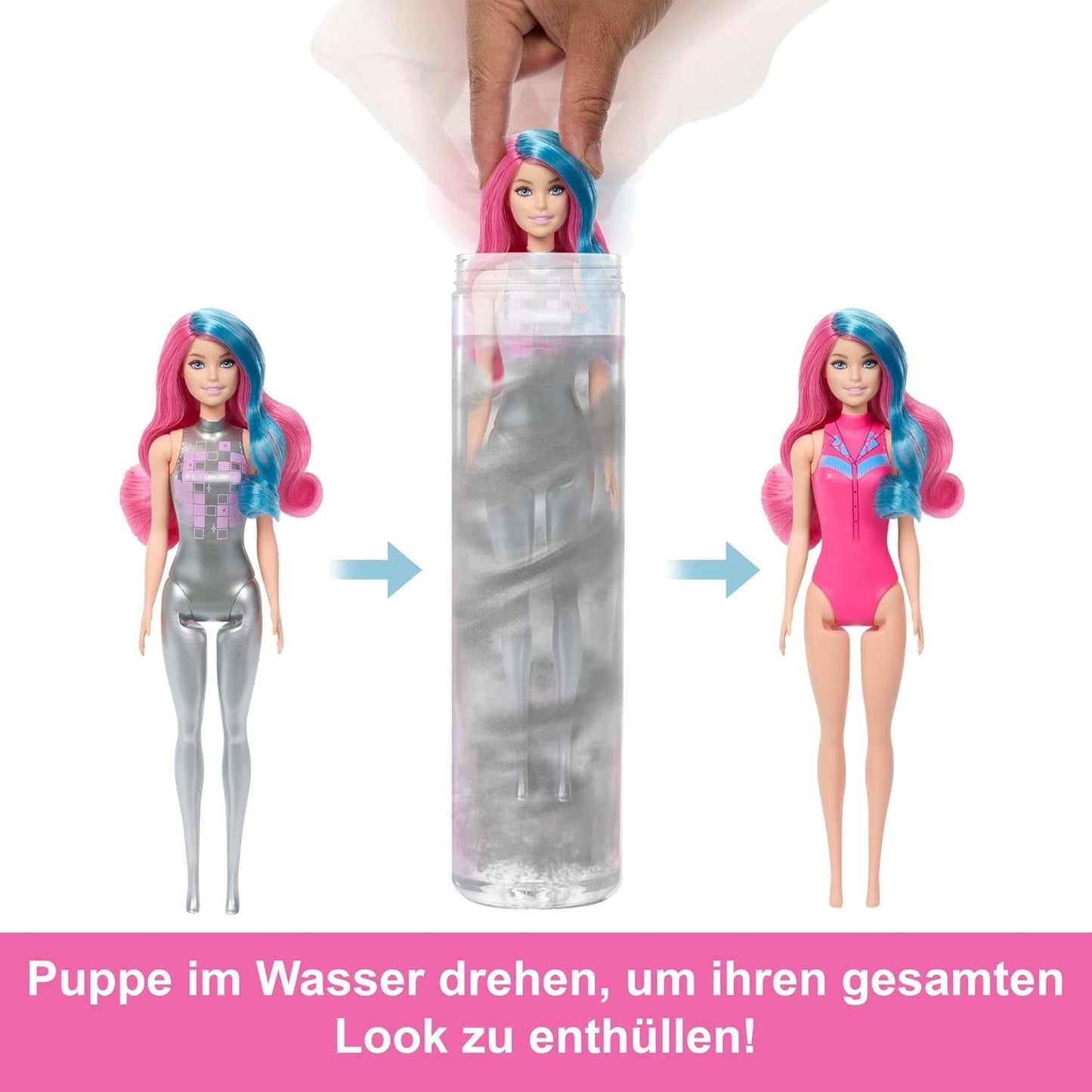 Barbie Color Reveal Puppe und Zubehör mit 6 Überraschungen, Disco Star-Serie mit metallischem Glitzer und farbwechselndem Oberteil (Stile können variieren), JCP01, 32 cm