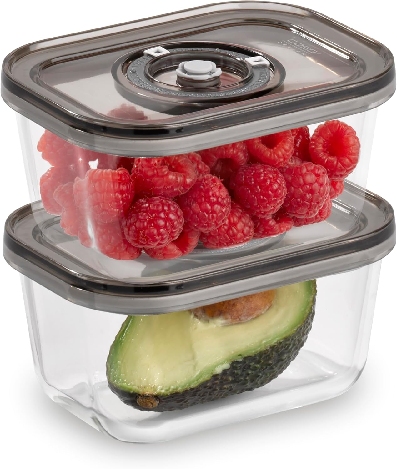 Caso Vacu OneTouch Eco Set, manuelles Vakuumiergerät, inklusive 3 Glas-Vakuumbehälter und VacuBoxx Eco-Duo S – Vakuum-Frischebehälter / 2 Behälter mit je 500 ml Frischhaltedosen Naty Shop