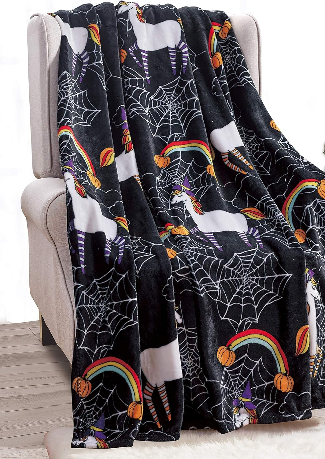 Elegant Comfort Leichte Halloween-Themendecke, weich, gemütlich und plüschig, perfekt zum Entspannen in dieser gruseligen Jahreszeit, 127 x 152,4 cm, Skull and Bones-Betten und -Bezüge Elegant Comfort Unicorn Black 50 x 60