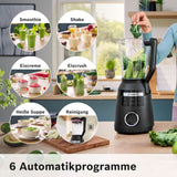 Highspeed-Standmixer Vitapower Serie 6 MMBD665B1, 45.000 U/Min, 6 Programme Inkl Heiße Suppe & Reinigung, 2 L Mixbehälter, Stopfer, Spülmaschinenfeste Teile, Made in Europe, 1800W, Schwarz Kitchen Naty Shop