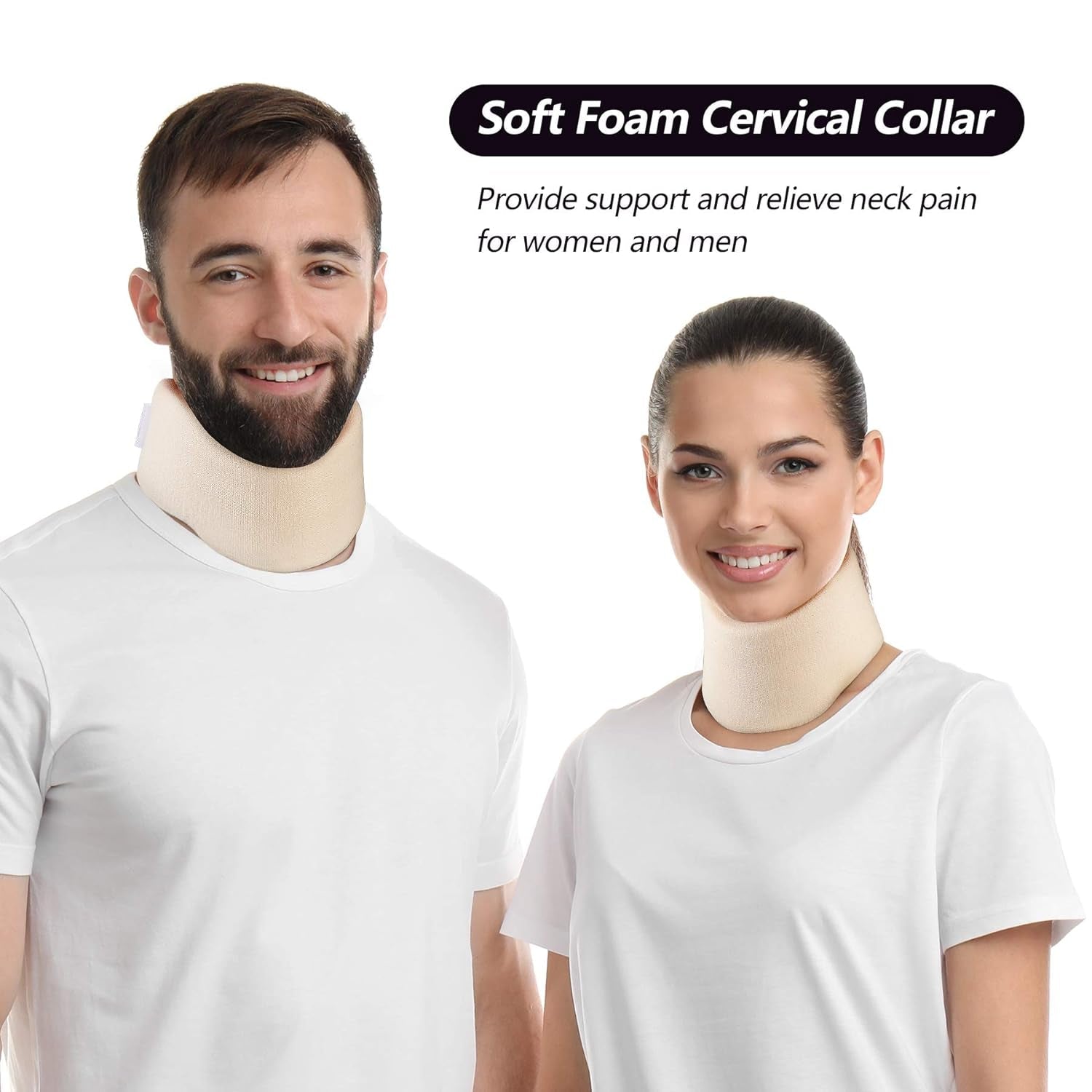RESTCLOUD Nackenstütze aus weichem Schaumstoff, universeller Kragen, verstellbare Nackenstütze zum Schlafen – Lindert Nackenschmerzen (weiß, 6,4 cm tiefer Kragen, M). Orthopädische Halskissen von Naty Shop