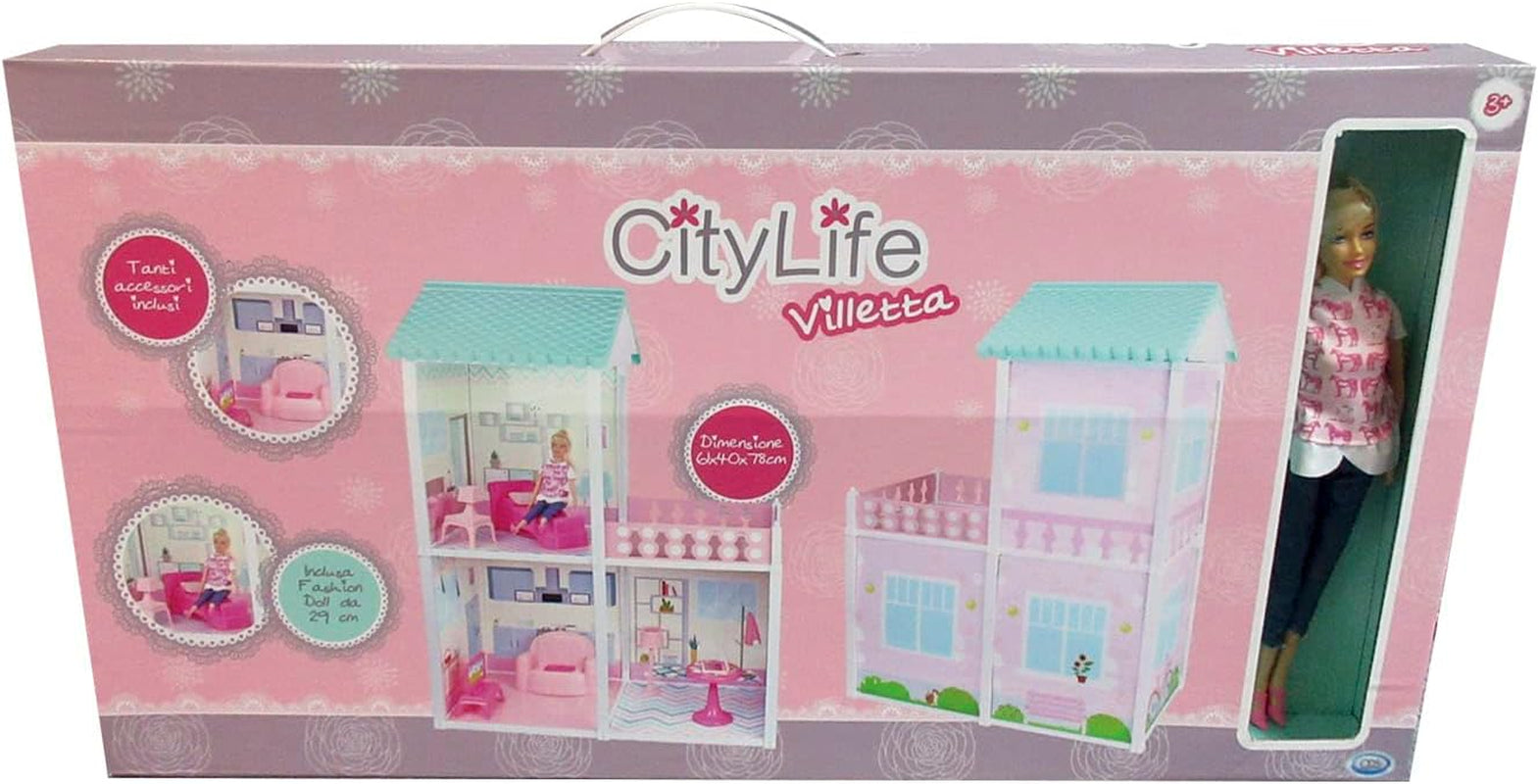 City Life – Villetta mit 3 Zimmern und Zubehör. Spielsetgröße zusammengebaut: 61 x 40 x 78 cm. Puppenhäuser, Naty Shop