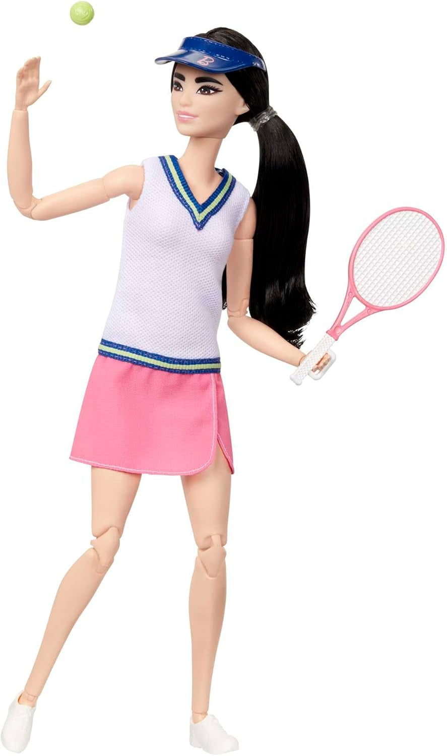 Barbie Made to Move-Puppe – Tennisspielerin mit Schläger und Ball – Puppe mit 22 Gelenken für realistisches Spielen, Tennisfans und Kinder ab 3 Jahren, HKT73