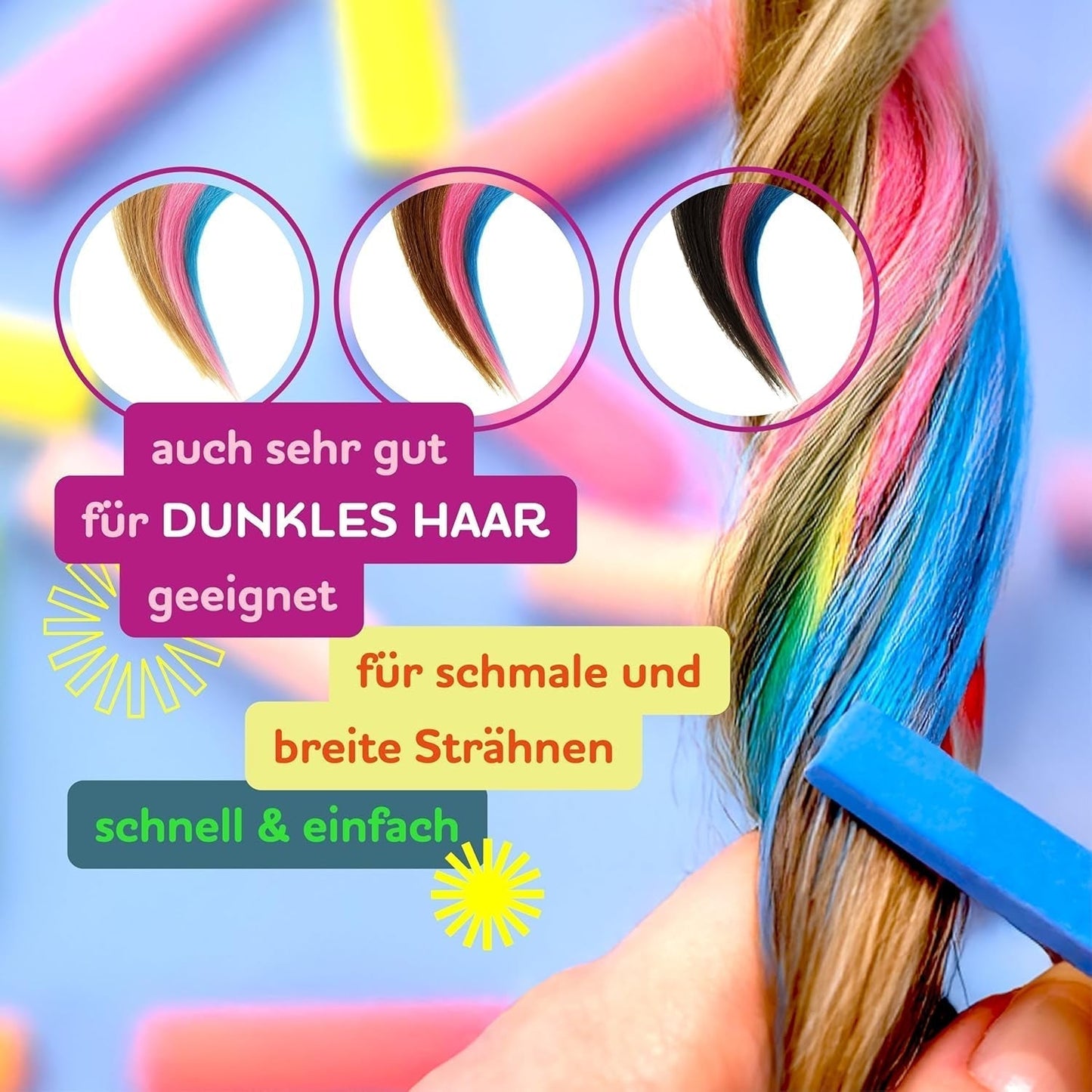 Lebendiges 12-Farben-Haarfärbestift-Set (Wagen) - einfach zu verwenden - auswaschbar - temporäre Haarfärbung - auch für dunkle Haarfarben - als Geschenk Halloween Karneval Geburtstag Weihnachten Haarfärbemittel Naty Shop