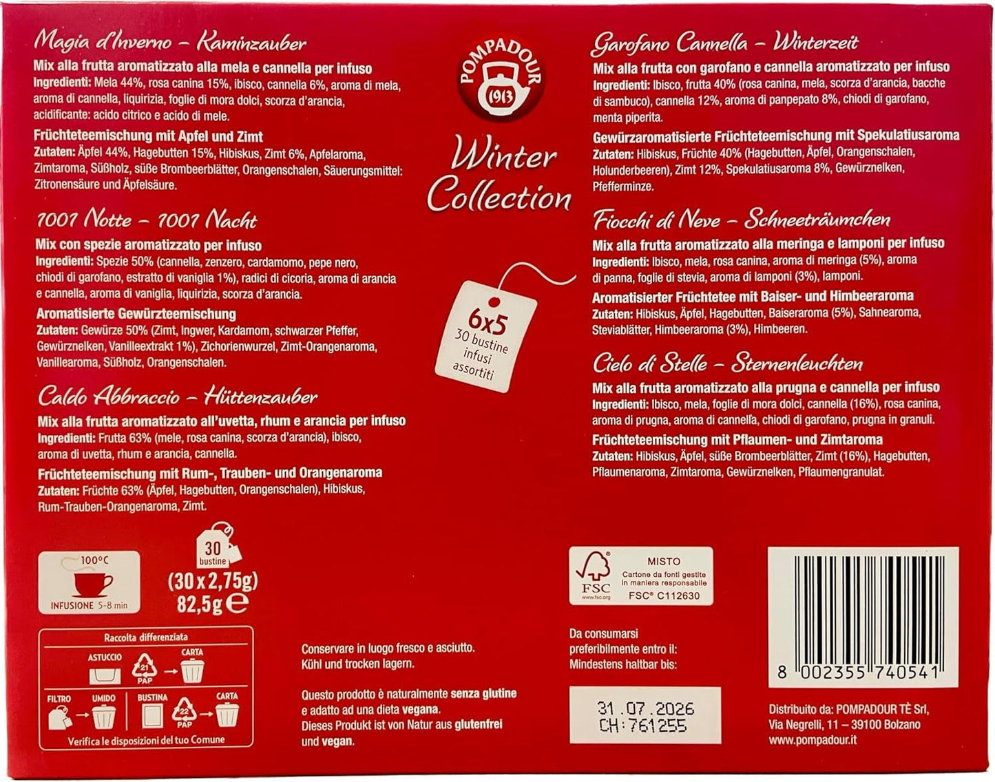 Pompadour 1913 Winter Collection Sortiment entkoffeinierter Früchte- und Kräutertees – 1 x 30 Teebeutel (82,5 Gramm)