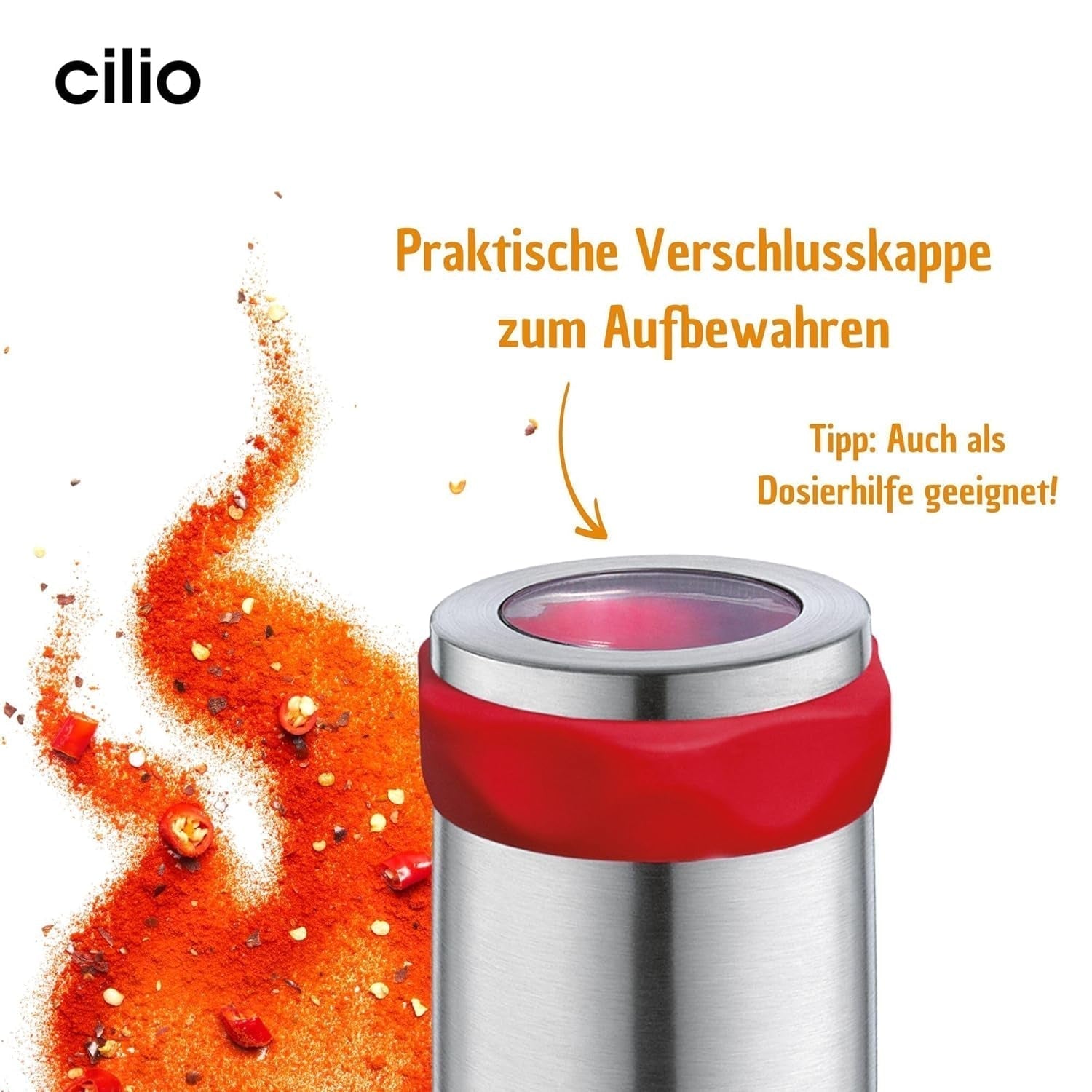 Cilio PICCANTE Peperonimühle, Ø 6,5 cm, H: 14,5 cm, mit Verschlussdeckel Mühlen und Hobel Naty Shop
