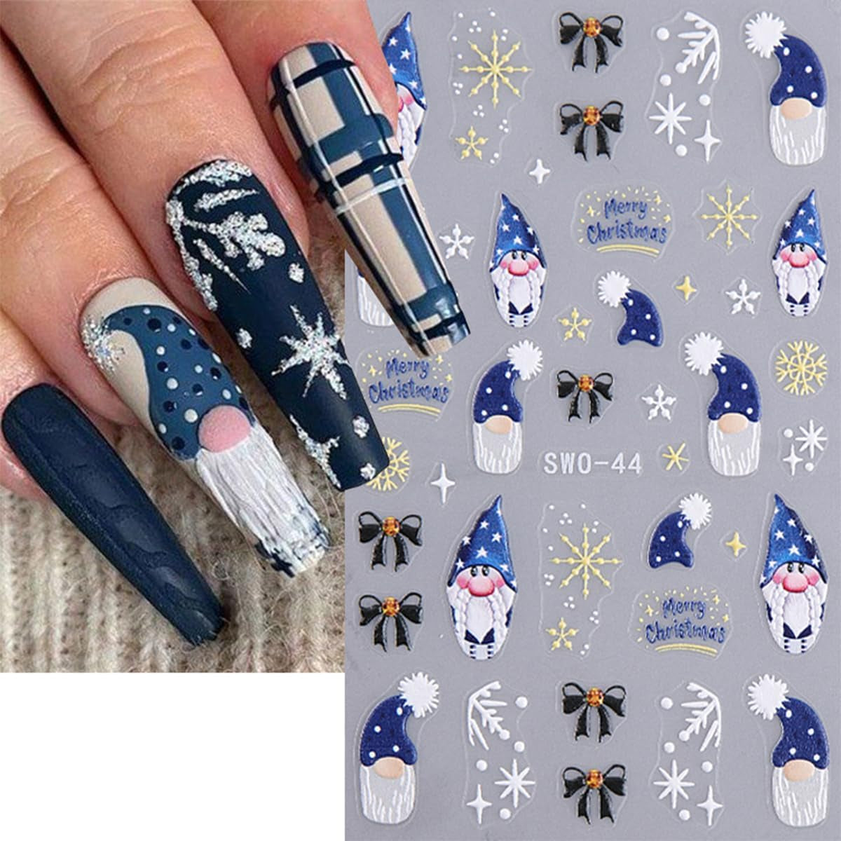 JMEOWIO Nagelsticker Weihnachten 6 Blatt Nail Art Sticker Selbstklebend Nagelaufkleber Schneeflocke Winterurlaub Niedliche Dekoration Nageldesign Zubehör