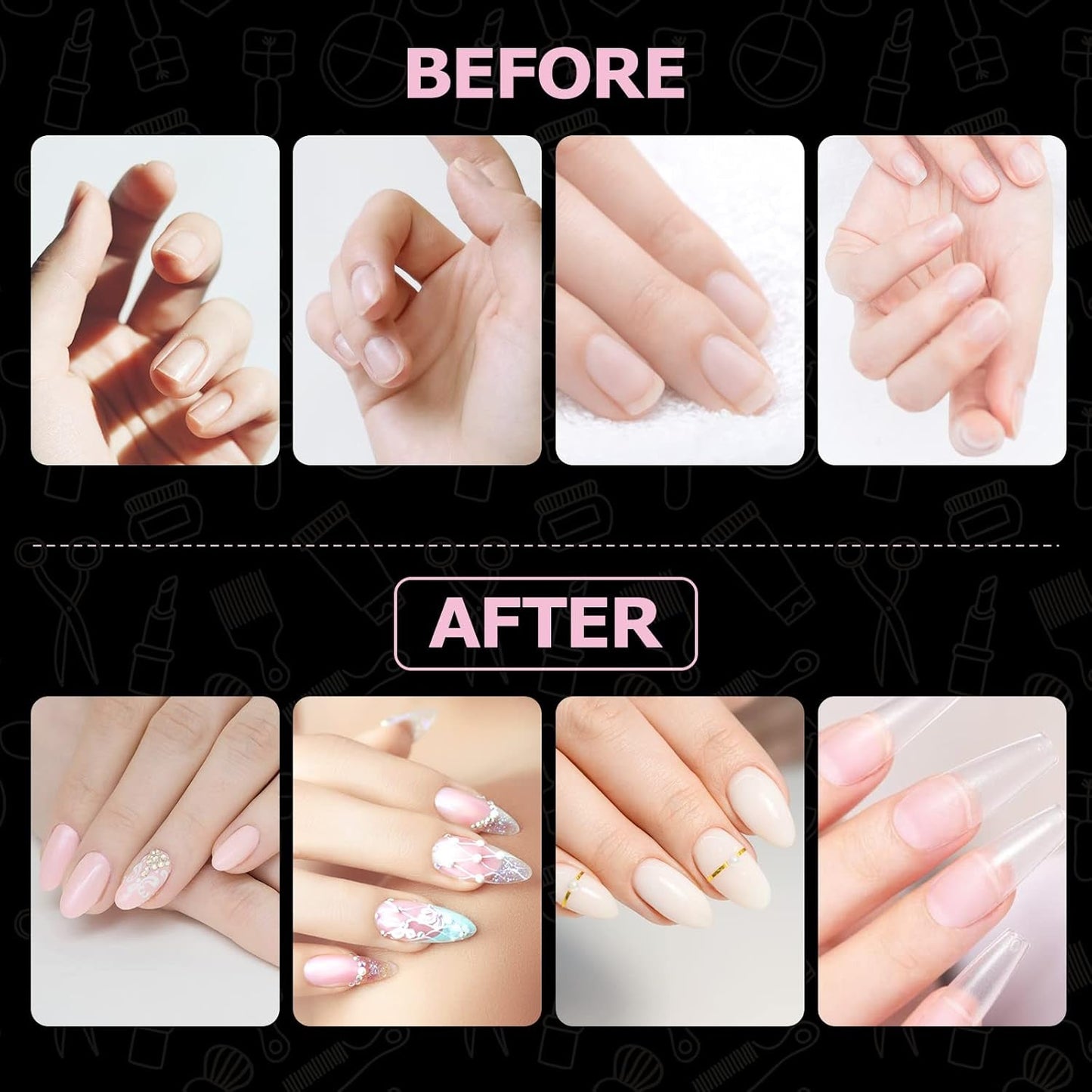 Arten von Nägeln, 500 Stück künstliche Acryl-Nagelspitzen mit Aufbewahrungsbox für Nagelstudios und Heimwerker-Nagelkunst, 10 Größen