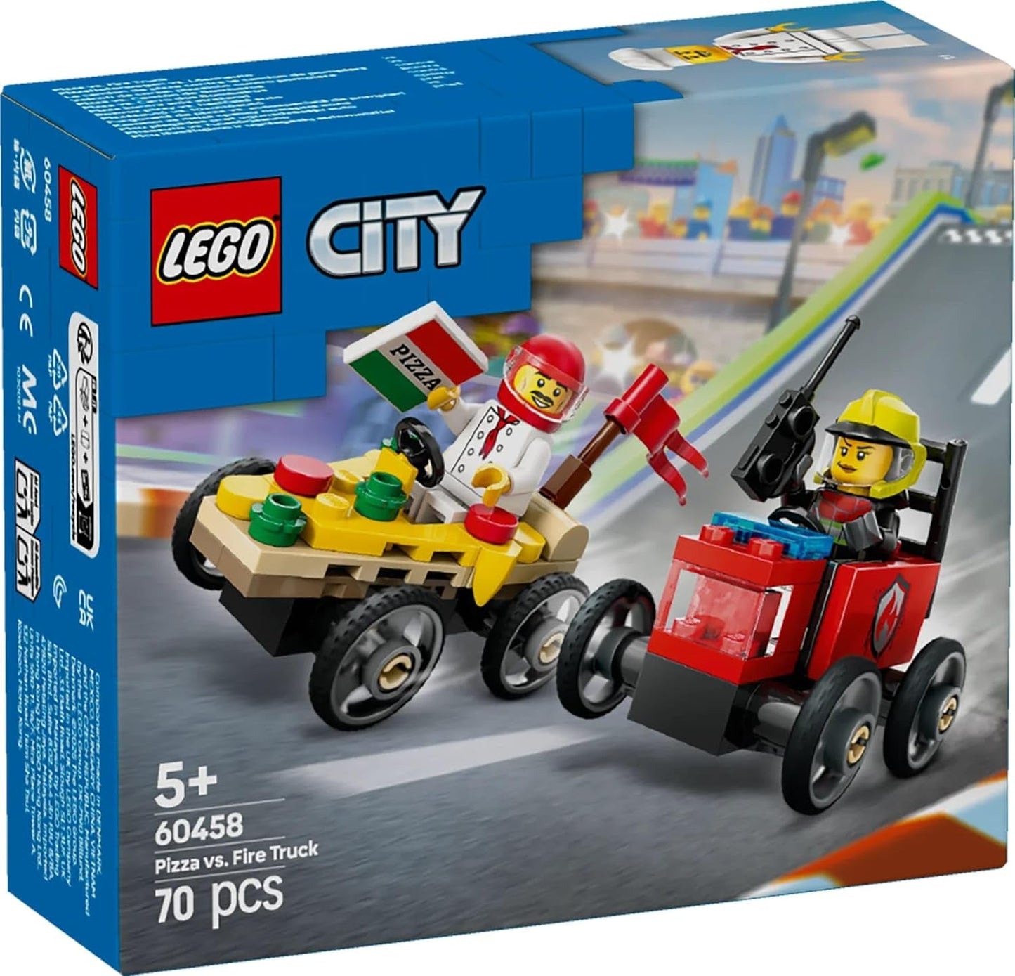 LEGO City Pizza Lieferwagen Vs. Pizza Truck – Seifenkistenspielzeug für Mädchen und Jungen ab 5 Jahren – Bauset mit 2 Fahrer-Minifiguren – Geburtstags- und Weihnachtsgeschenk 60458 Bausets Besuchen Sie den LEGO-Store