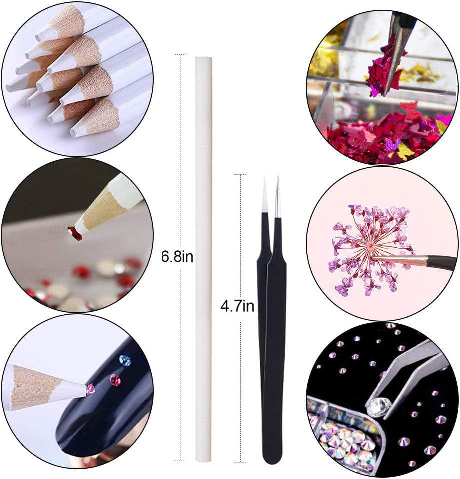 Kalolary Getrocknete Blumen für Nägel, Schmetterlings-Pailletten, Nagellack, Folie, Nagelaufkleber, Pinzette, Nagelsteine, Nagel-Strasssteine, Bleistift für 3D-Nageldesign, DIY-Dekorationen