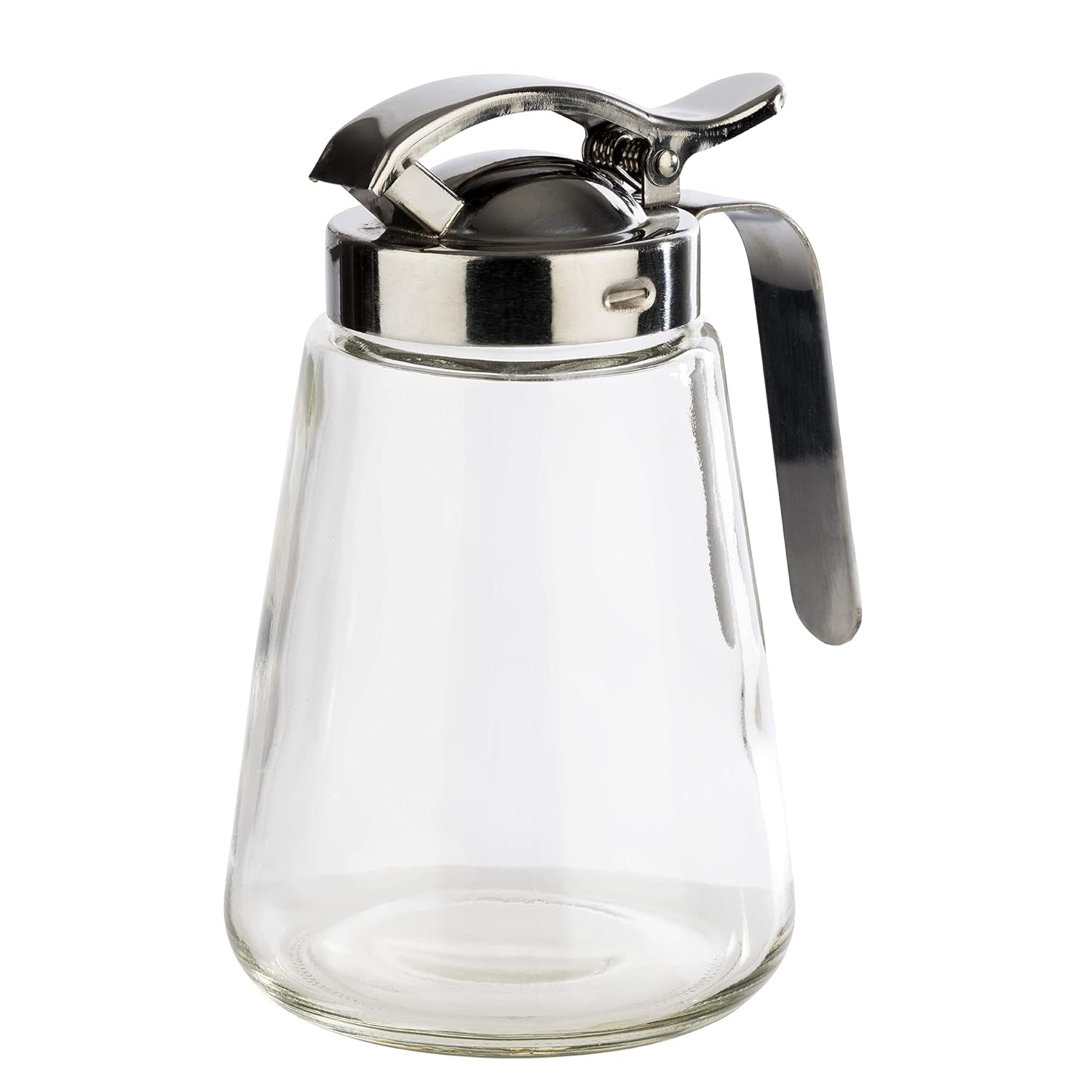 APS 765 Universalbecher, Ausgießbecher aus Glas mit Schraubverschluss aus Edelstahl, Ausgießbecher für Honig, Kaffeesahne oder andere Flüssigkeiten, 8,5 x 12 cm, 13 cm hoch