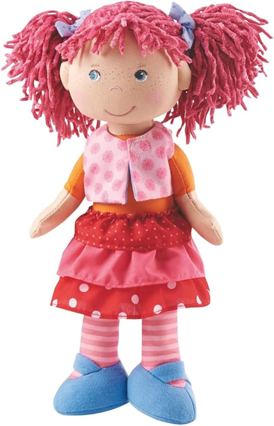 HABA Lily Lou Puppe – Weiche Stoffpuppe ab 18 Monaten – 30 cm mit Kleidung und Haaren – Idealer Spielgefährte für kleine Kinder – 1302842001